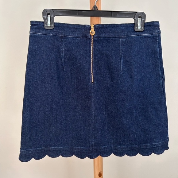 Draper James Scalloped Hem Blue Denim Mini Skirt Sz 6. New. Gold Zipper - Picture 3 of 9